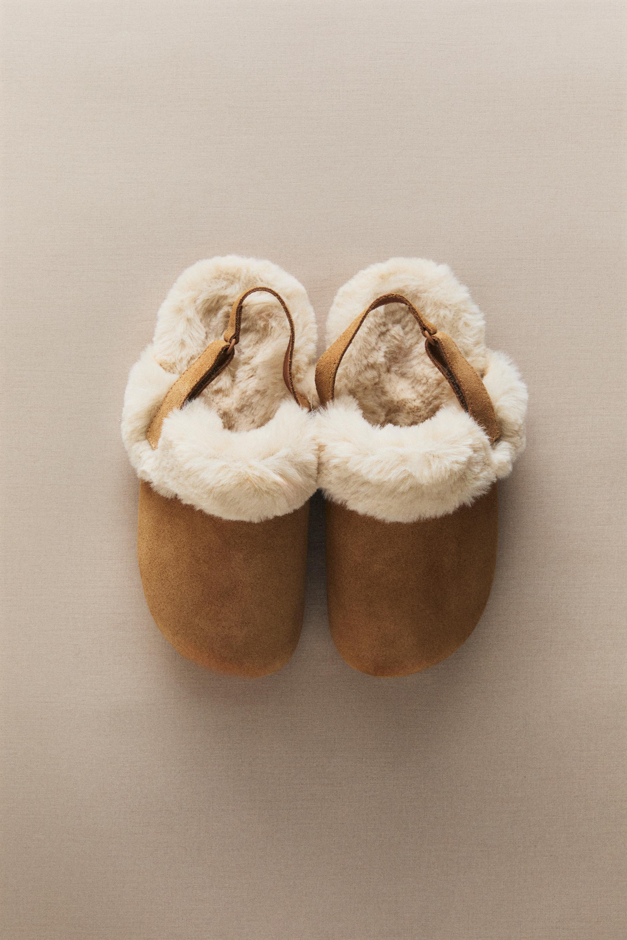 KIDS’ WARM LEATHER MULE CLOG SLIPPERS